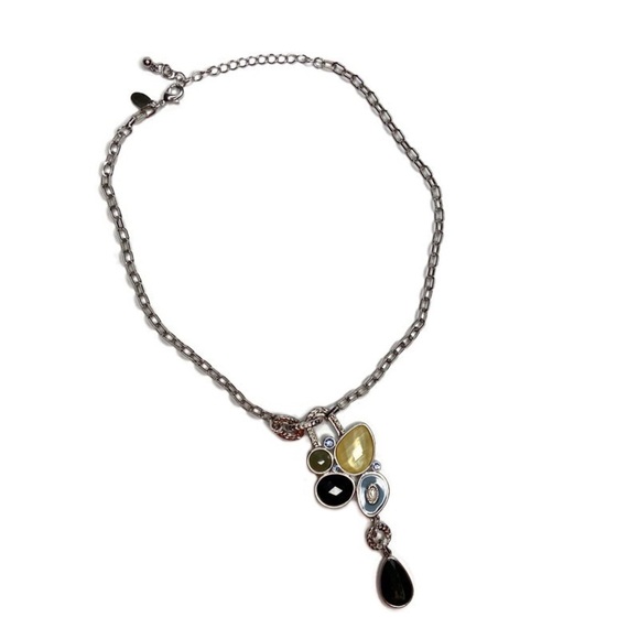 Lia Sophia Azure Y Drop Faceted Bejeweled Cluster Necklace - Picture 1 of 6